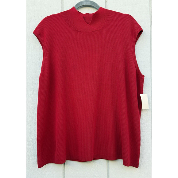 COLDWATER CREEK NWT Red‎ Rib Knit Sleeveless Mock Neck Silk Blend Sweater Sz 3X - Picture 1 of 10